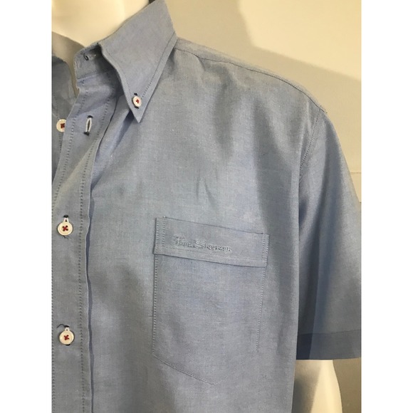Ben Sherman Mens Blue Button Down Short Sleeve Oxford Shirt Limited Edition XL - Picture 5 of 9